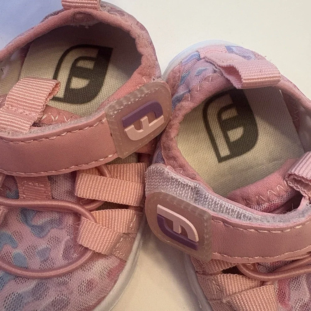 Footjoy FJ Baby‎ Girls Pink Leopard Bump Toe Sandal Shoe Non-Skid Slip On 18M